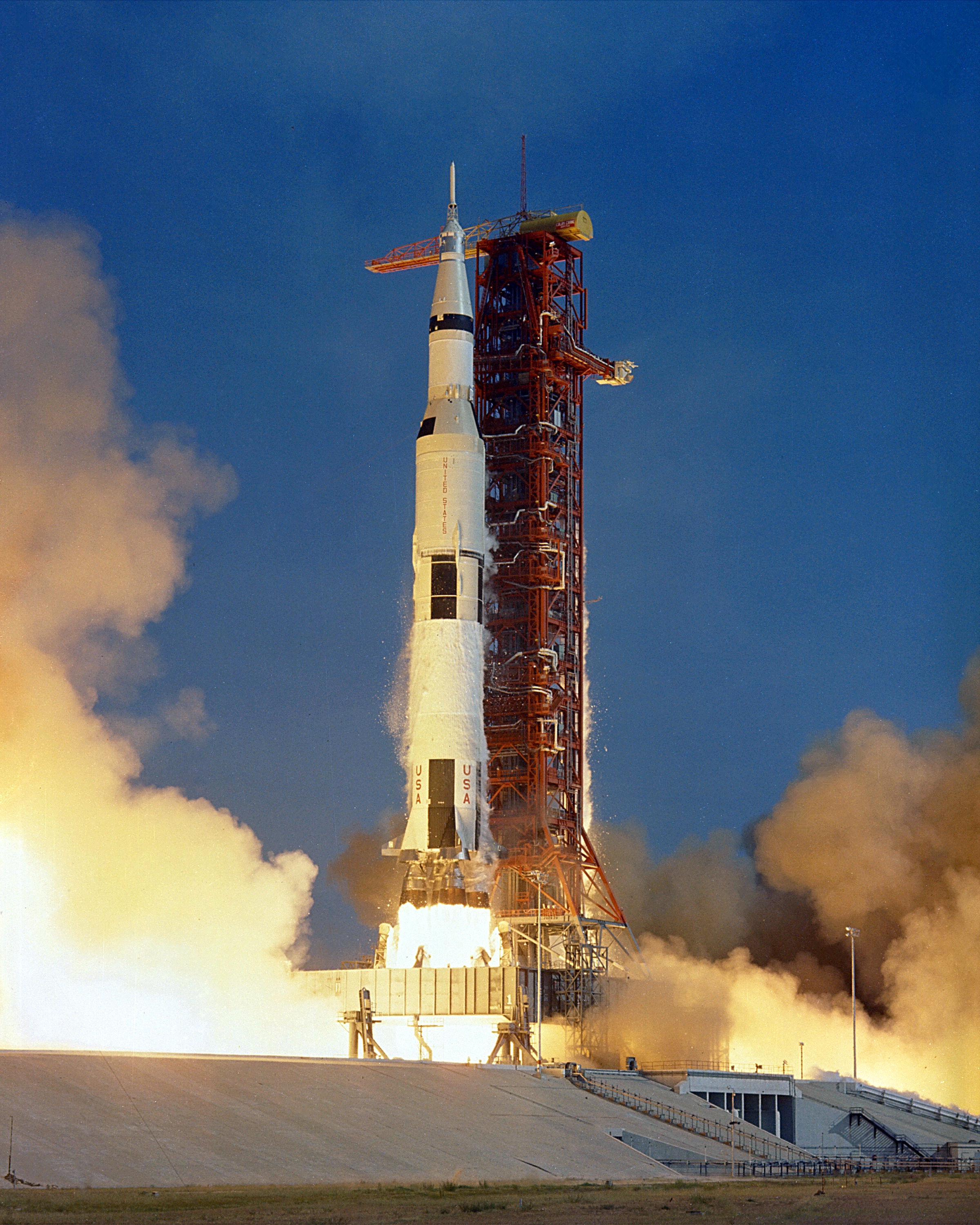 Apollo 11 Saturn V lifting off from Launch Complex 39A on July 16, 1969.