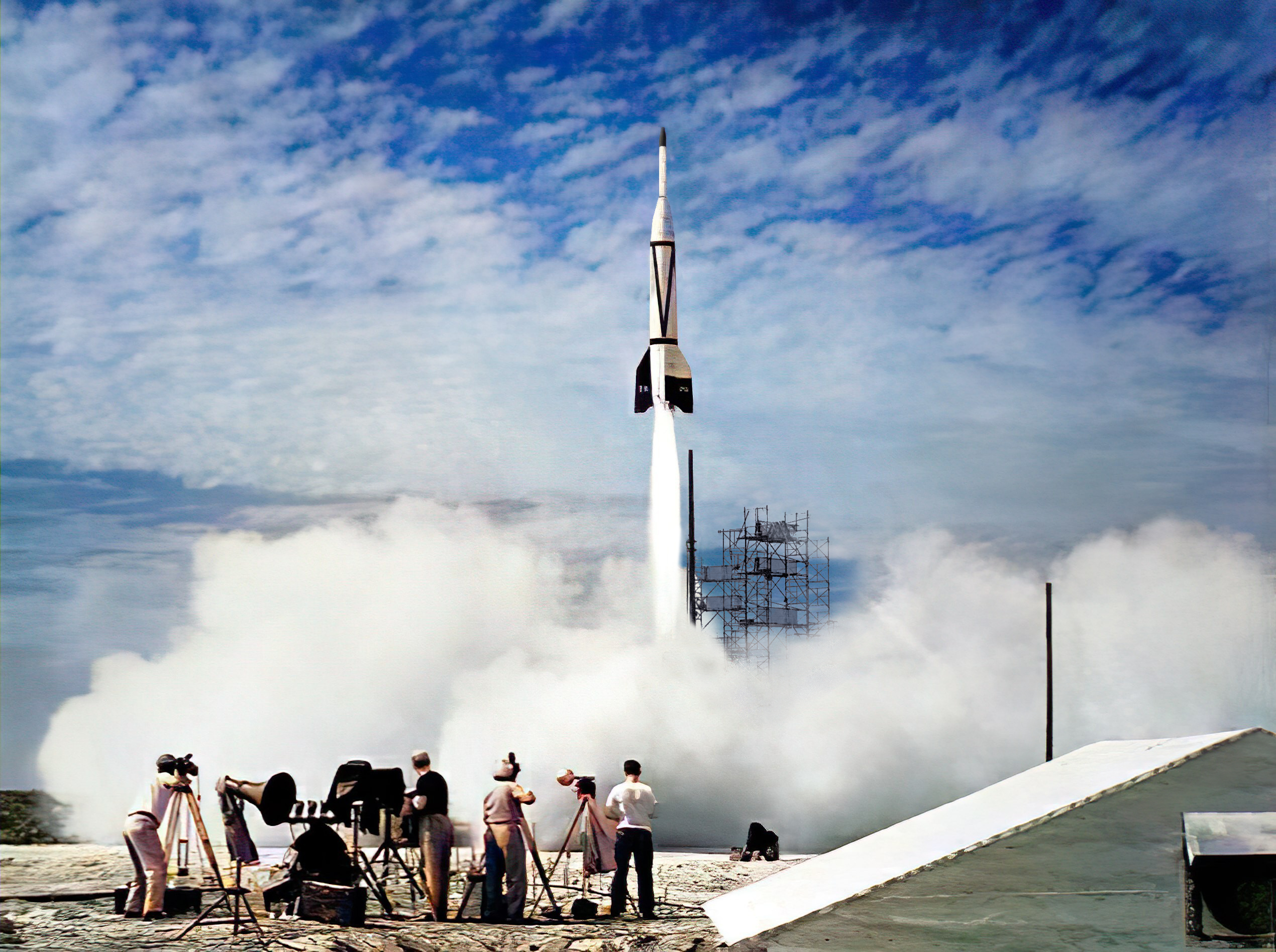 Bumper 8 launching from Cape Canaveral on July 24, 1950 : the first rocket launch from the cape.