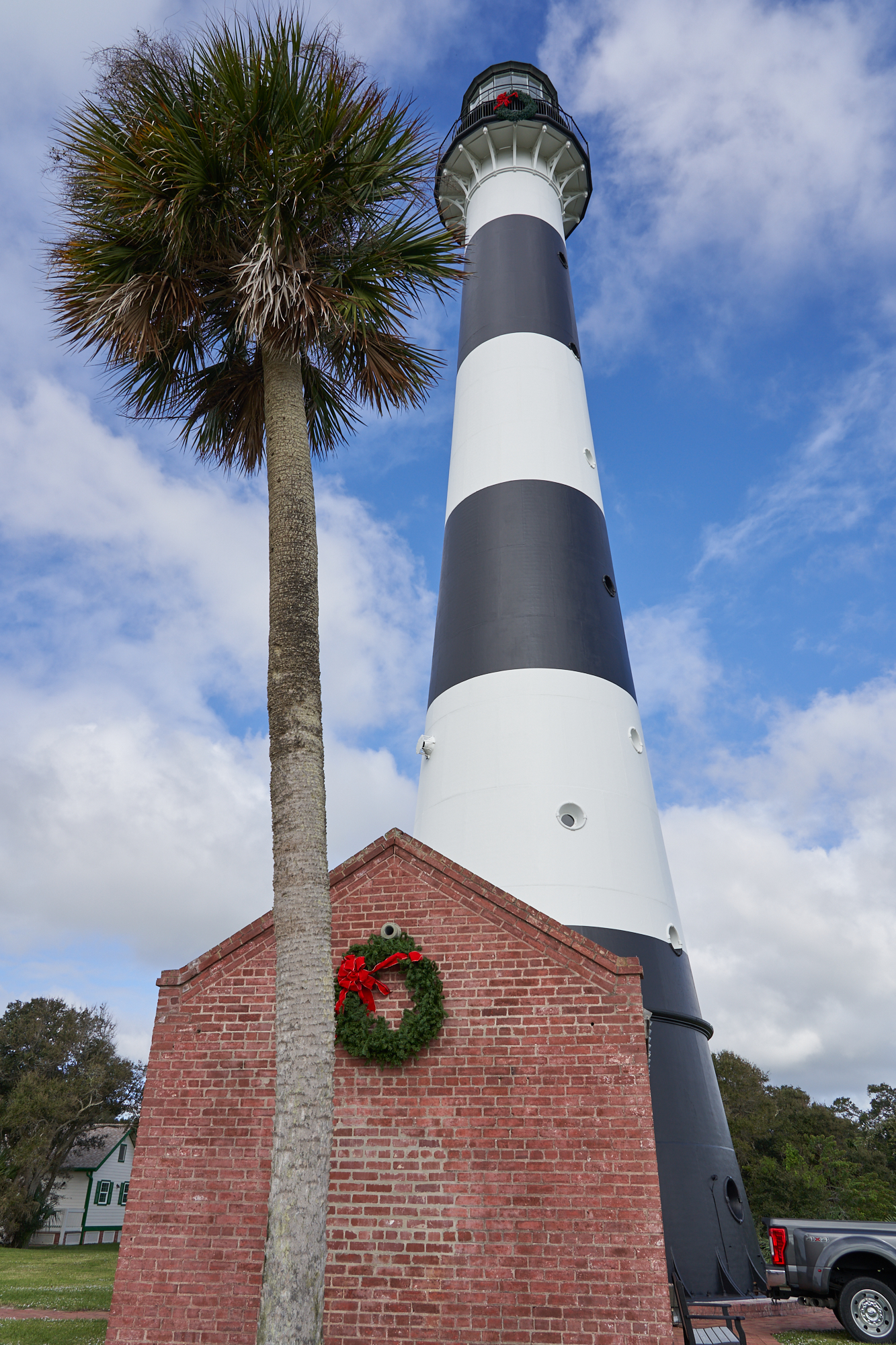 Cape Canaveral Lighthouse and oil house on Space Force Station property.