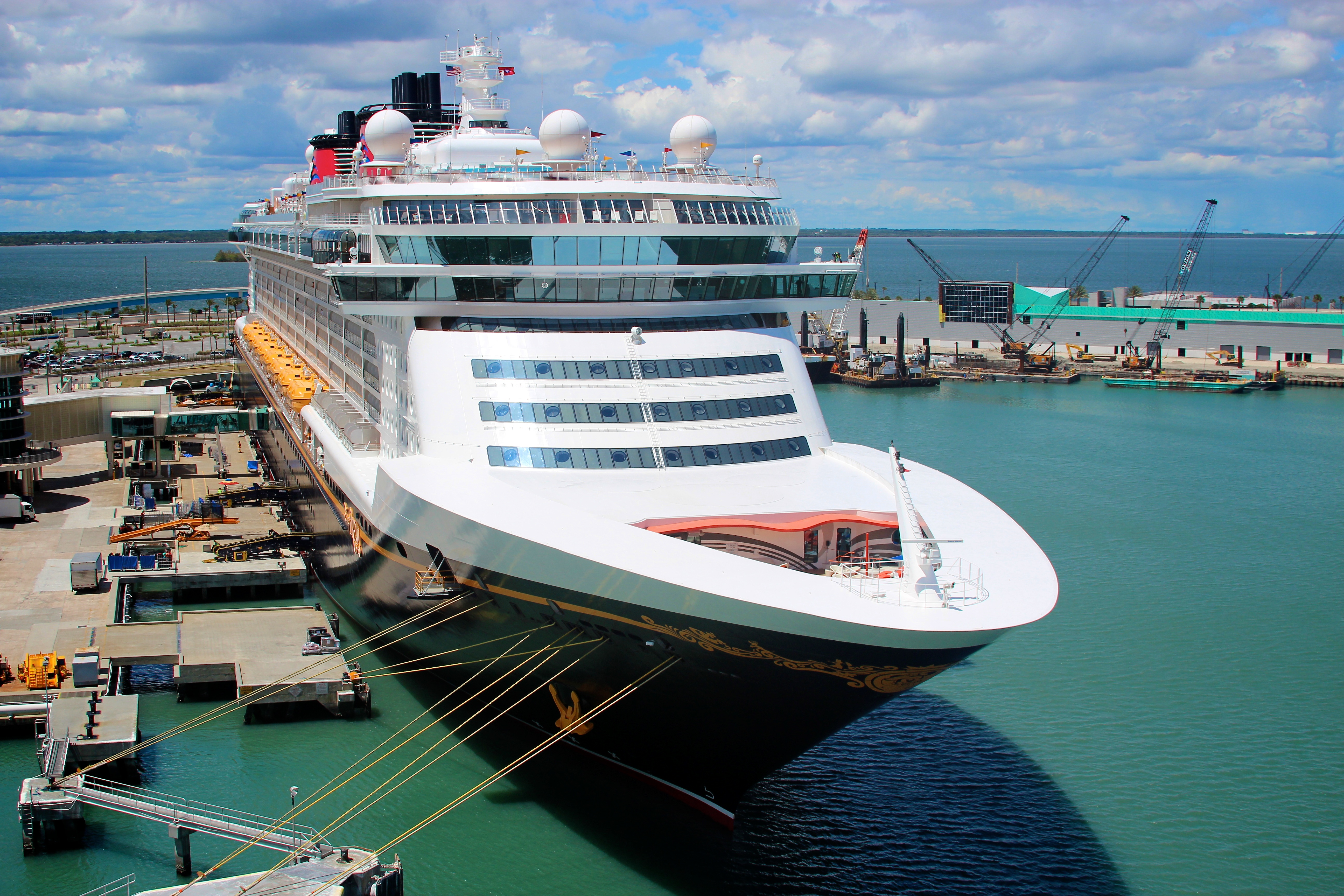 Disney cruise ship tied up at the Disney Terminal at Port Canaveral.